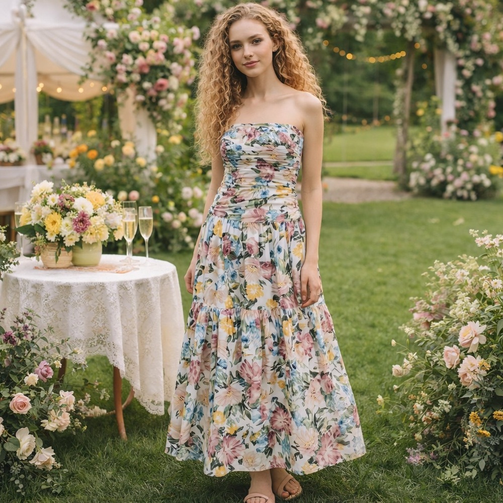 NWTS Ruby Sees Floral Strapless Midi Garden Party Romantic Sundress Size 12